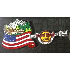 Hard Rock Cafe Lake Tahoe American Flag Pin Guitar Mountains Retired Gift NEW